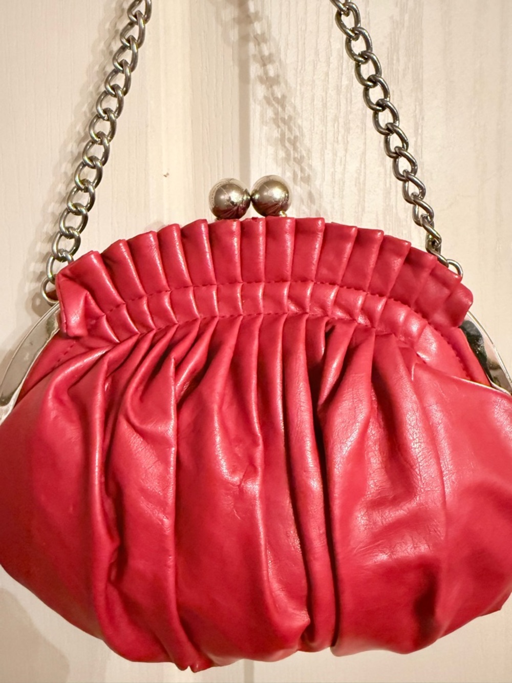 Red Pleated Shoulder Bag